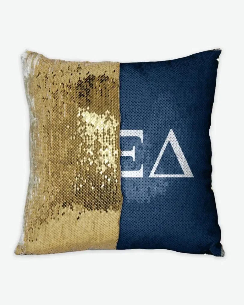 Alpha Xi Delta Sequin Pillow Cover - Greek Letters White Gold Pillow Covers