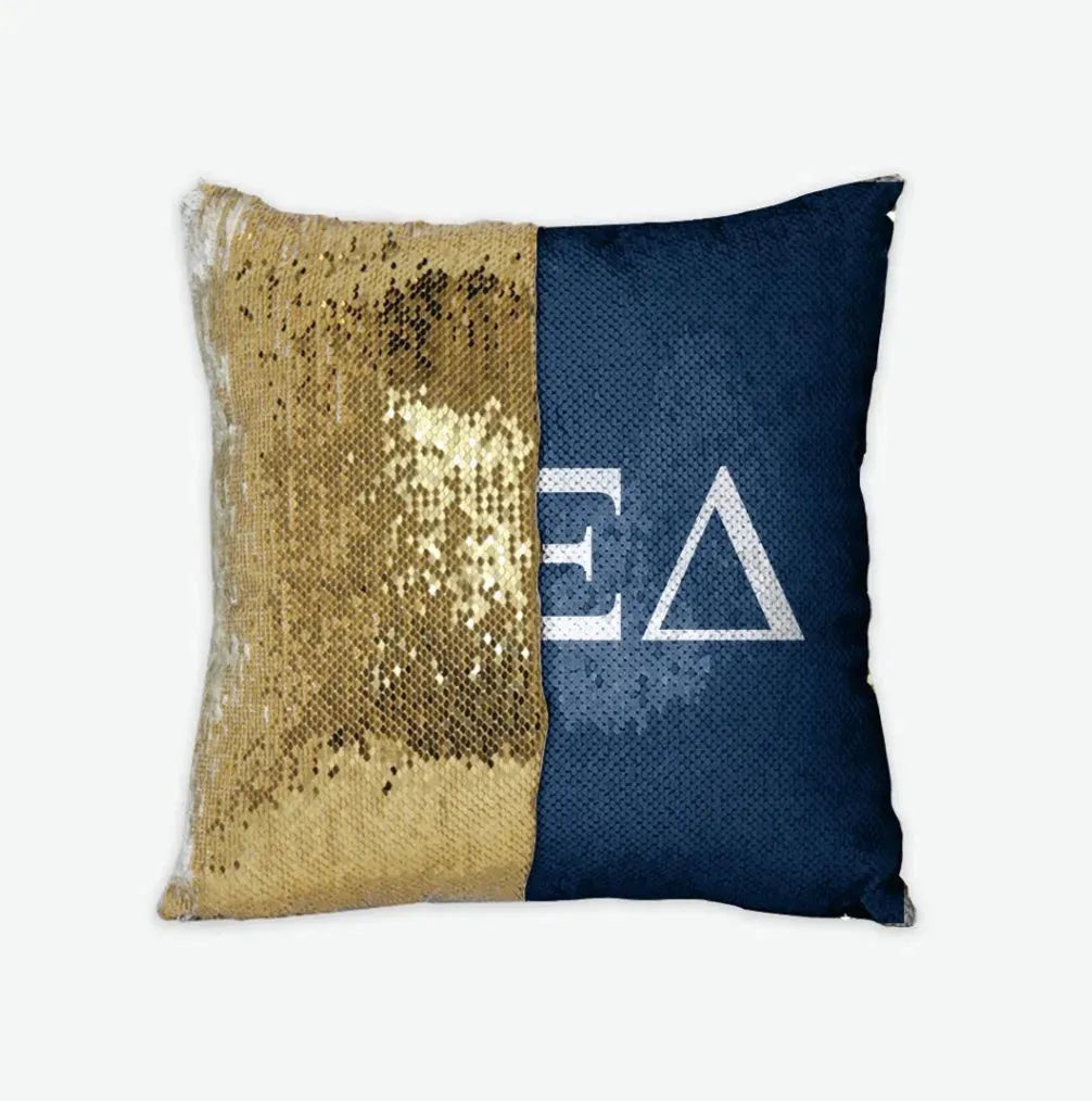 Alpha Xi Delta Sequin Pillow Cover - Greek Letters White Gold Pillow Covers