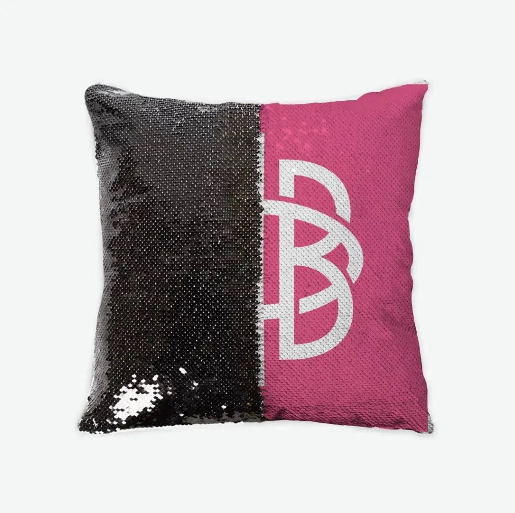 Gamma Phi Beta Sequin Pillow Cover - Greek Letters Carnation Black Pillow Covers