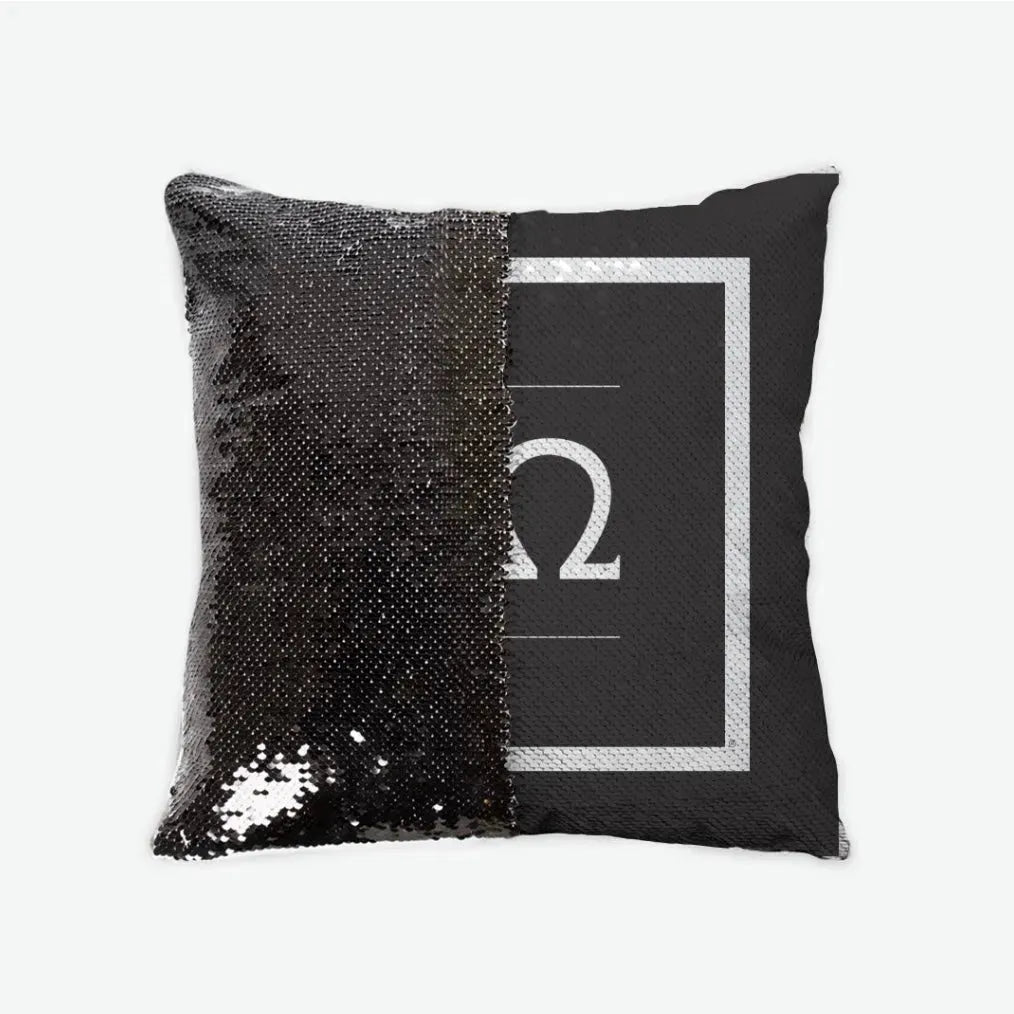 Chi Omega Sequin Pillow Cover - Greek Logo Black Black Pillow Covers