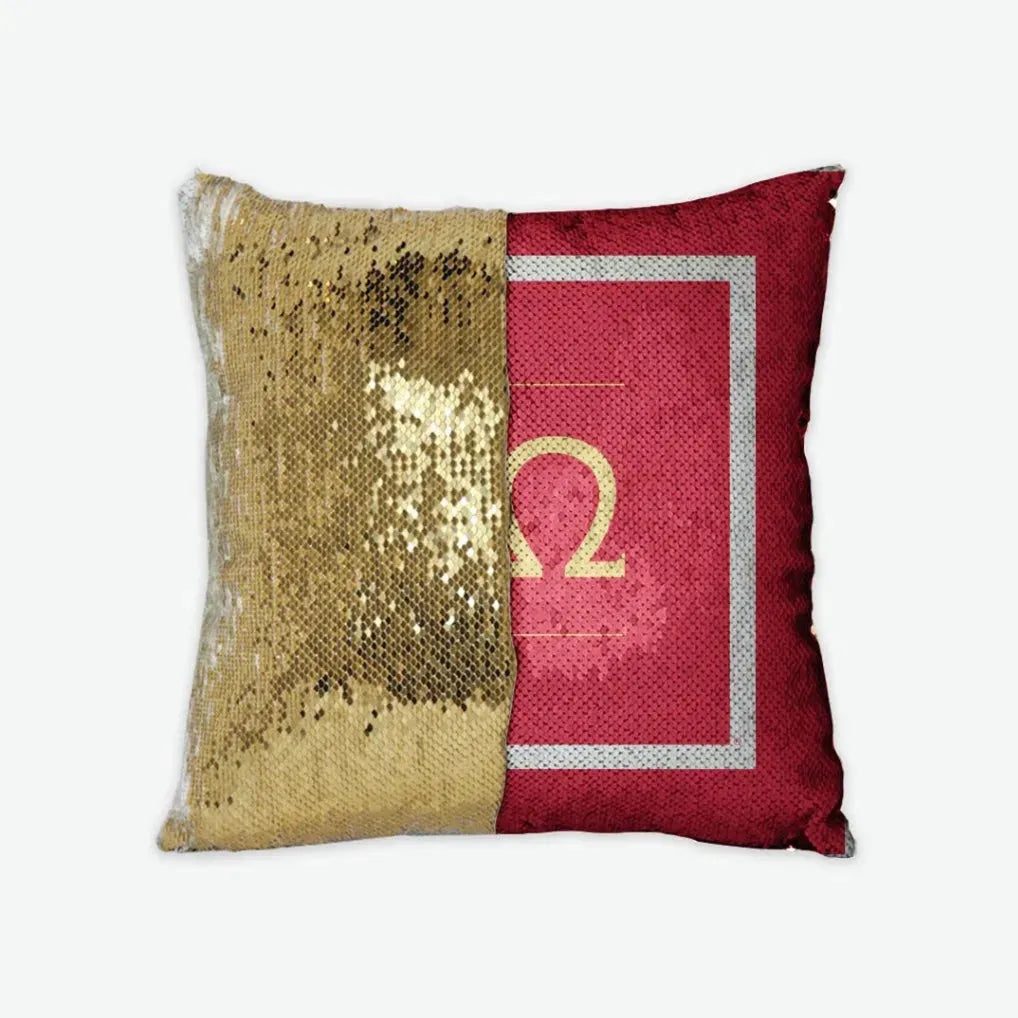 Chi Omega Sequin Pillow Cover - Greek Logo Red Gold Pillow Covers