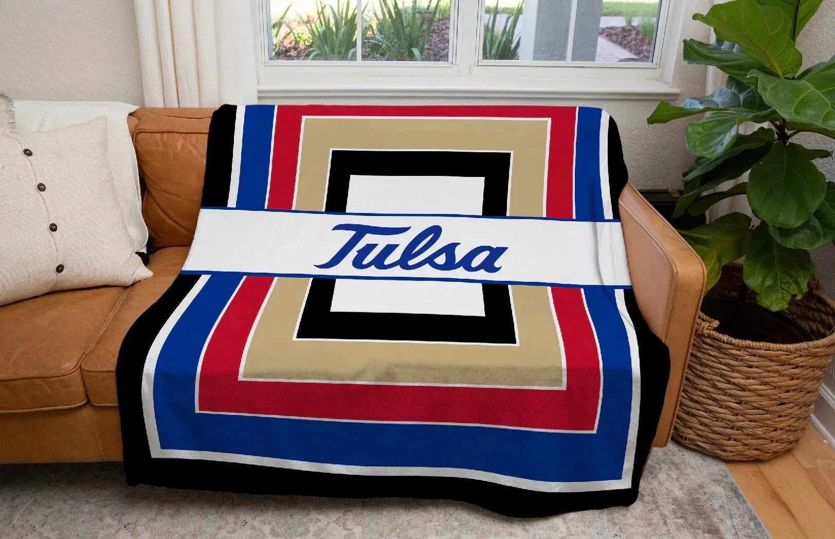 University of Tulsa XL 60x80 Sherpa Throw Blanket - Geometric Throw Blankets