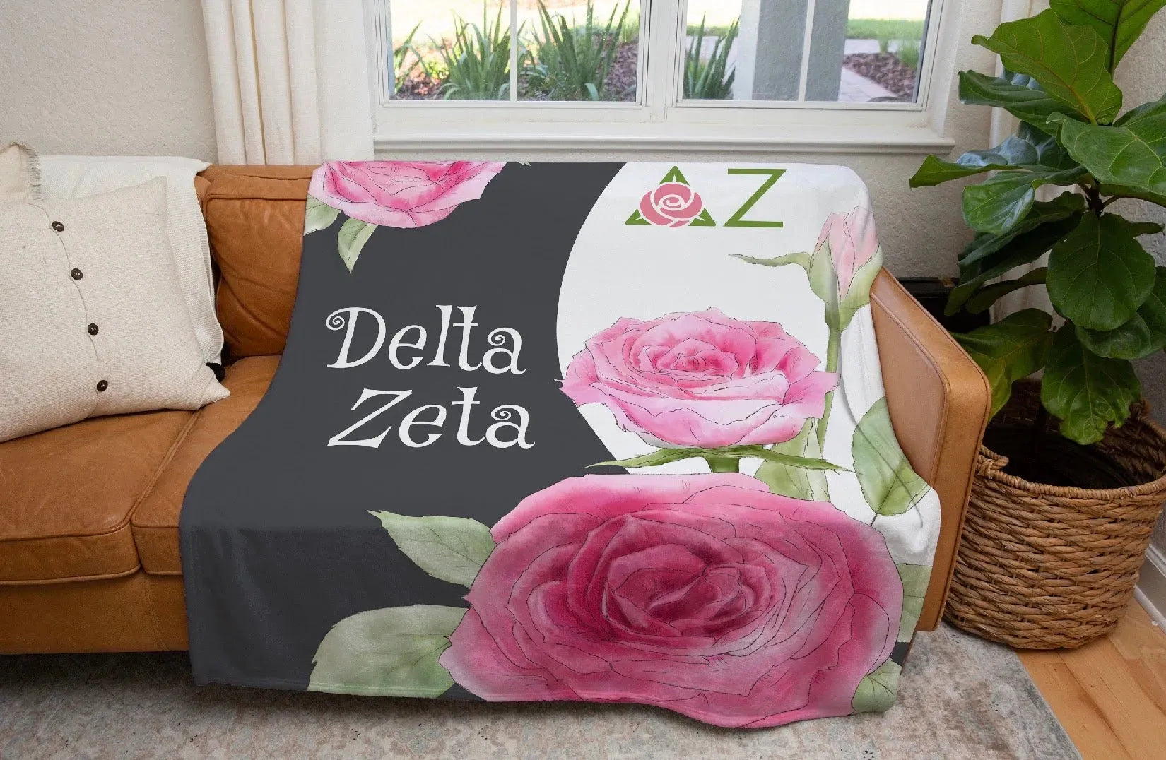 Delta Zeta XL 60x80 Sherpa Throw Blanket - Rose Moon Throw Blankets