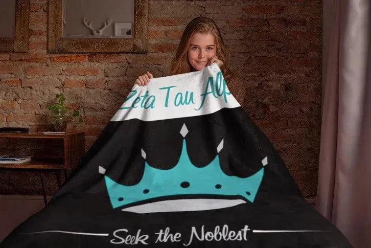 Zeta Tau Alpha XL 60x80 Sherpa Blanket - Crown Wide Band Throw Blankets