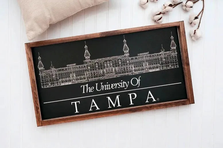 University of Tampa Plant Hall Wood Sign (Black) - 12"x24" Wall Art & Signs