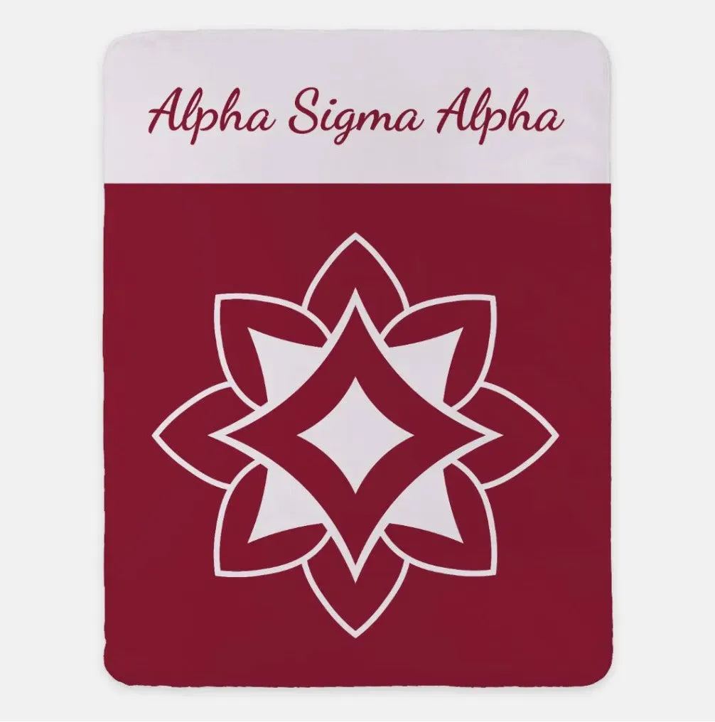 Alpha Sigma Alpha XL 60x80 Sherpa Throw Blanket - Wide Band Crimson Throw Blankets