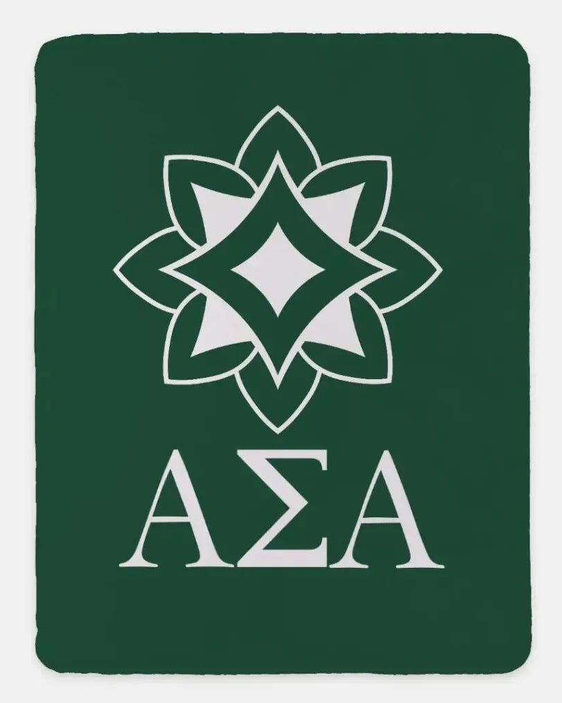 Alpha Sigma Alpha XL 60x80 Traditional Sherpa Throw Blanket Green Throw Blankets