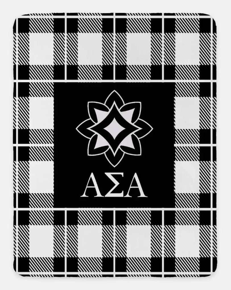Alpha Sigma Alpha XL 60x80 Plaid Sherpa Throw Blanket Black Throw Blankets