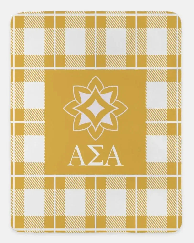 Alpha Sigma Alpha XL 60x80 Plaid Sherpa Throw Blanket Gold Throw Blankets