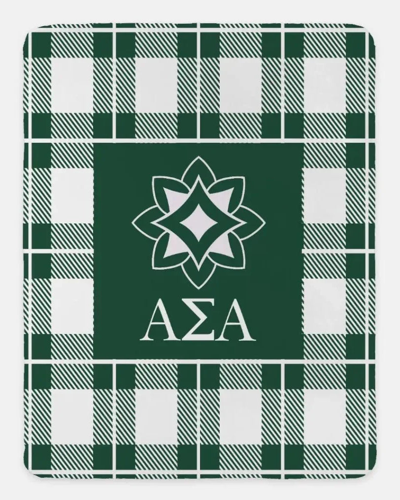 Alpha Sigma Alpha XL 60x80 Plaid Sherpa Throw Blanket Green Throw Blankets