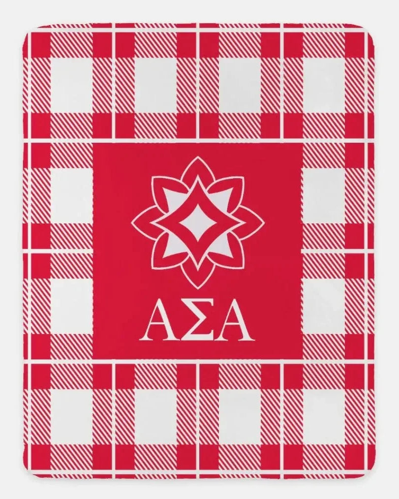 Alpha Sigma Alpha XL 60x80 Plaid Sherpa Throw Blanket Ruby Throw Blankets