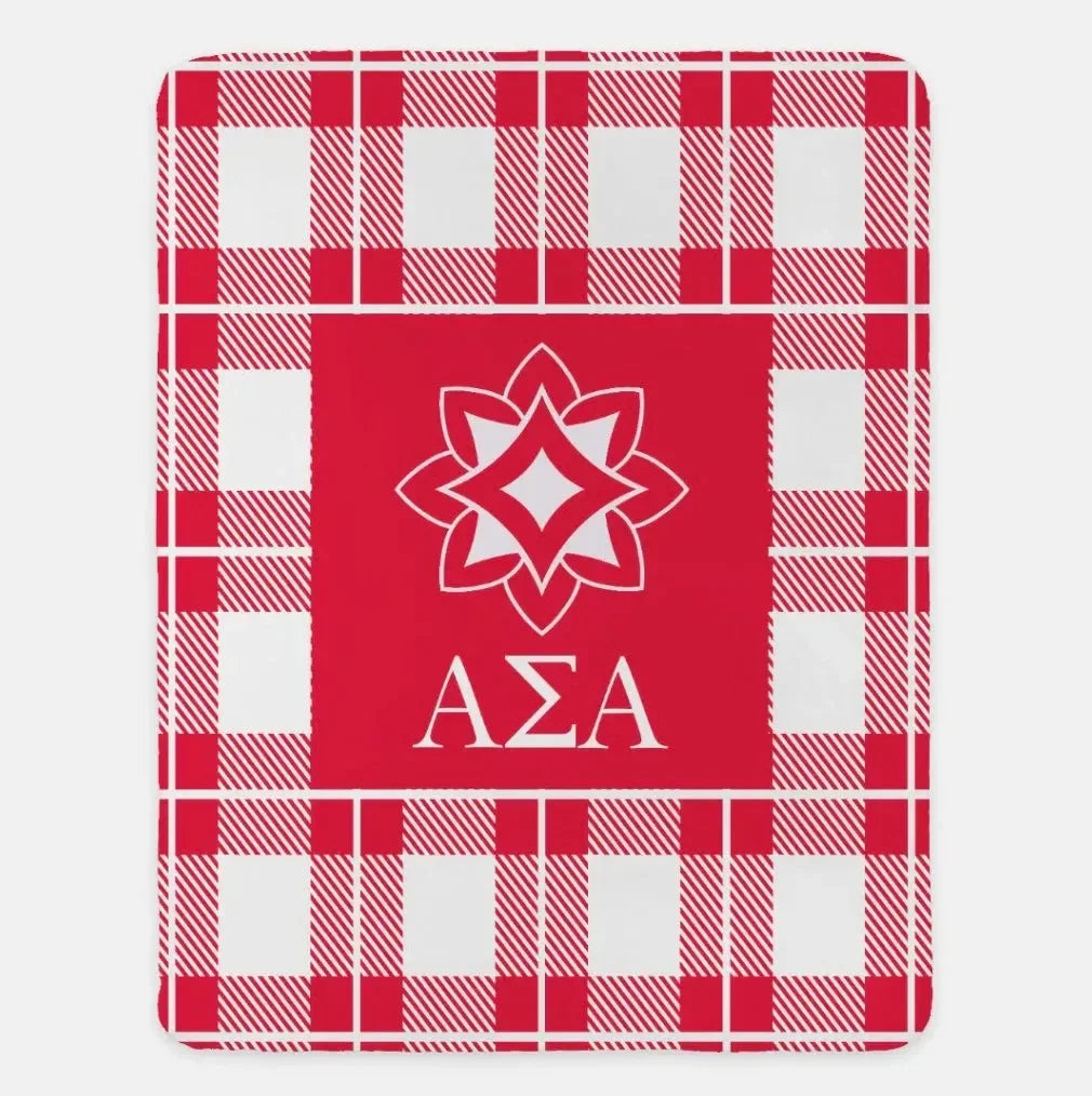 Alpha Sigma Alpha XL 60x80 Plaid Sherpa Throw Blanket Ruby Throw Blankets