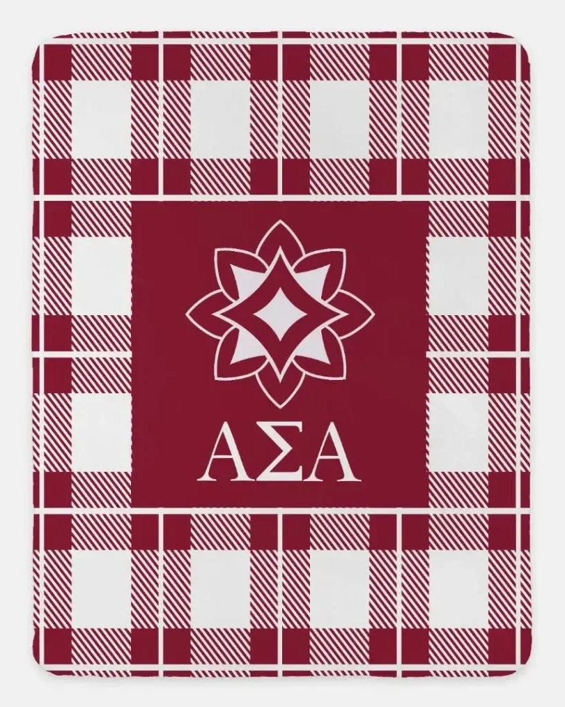 Alpha Sigma Alpha XL 60x80 Plaid Sherpa Throw Blanket Crimson Throw Blankets