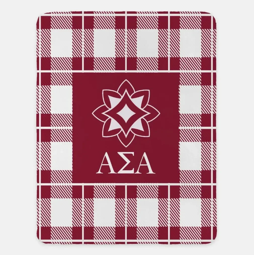 Alpha Sigma Alpha XL 60x80 Plaid Sherpa Throw Blanket Crimson Throw Blankets