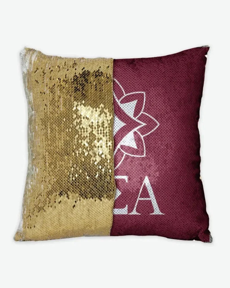 Alpha Sigma Alpha Sequin Pillow Cover - Logomark Crimson Gold Pillow Covers