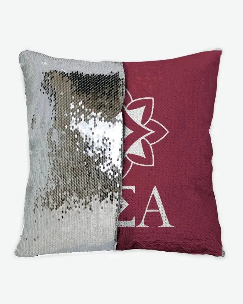 Alpha Sigma Alpha Sequin Pillow Cover - Logomark Crimson Silver Pillow Covers