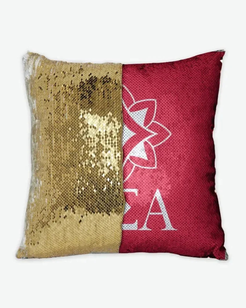 Alpha Sigma Alpha Sequin Pillow Cover - Logomark Ruby Gold Pillow Covers
