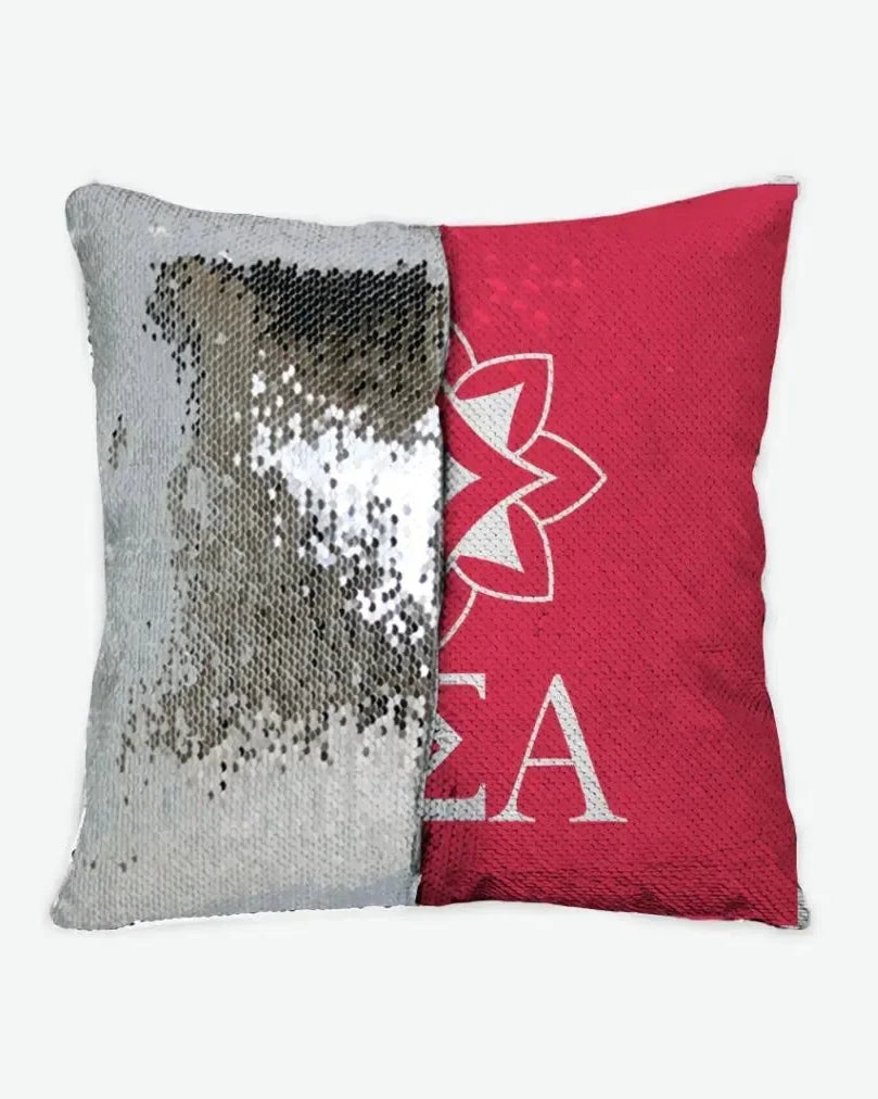 Alpha Sigma Alpha Sequin Pillow Cover - Logomark Ruby Silver Pillow Covers