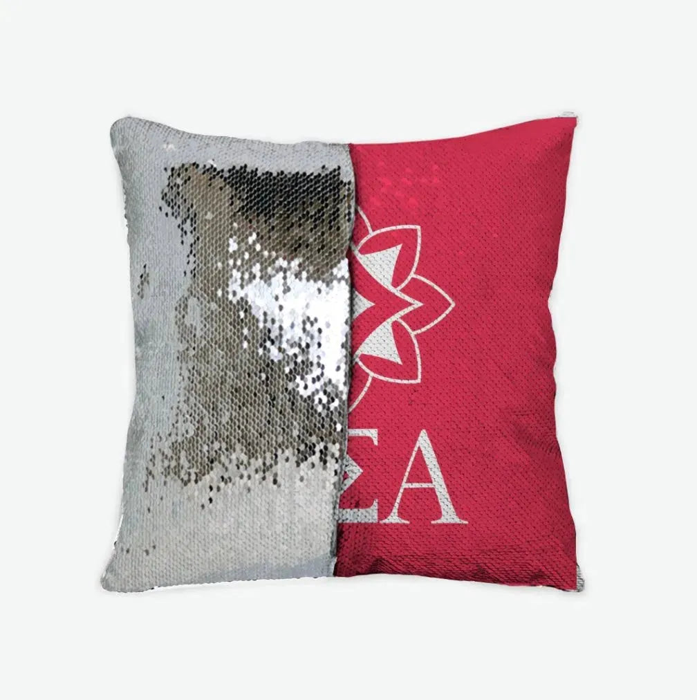 Alpha Sigma Alpha Sequin Pillow Cover - Logomark Ruby Silver Pillow Covers