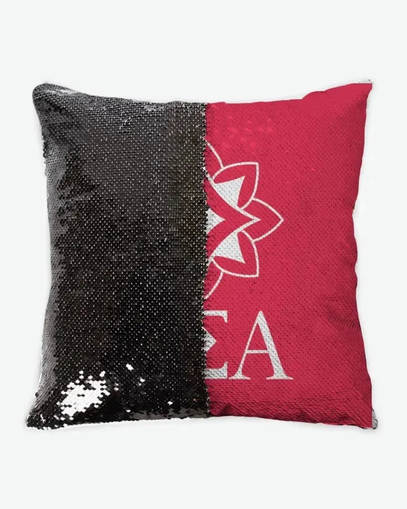 Alpha Sigma Alpha Sequin Pillow Cover - Logomark Ruby Black Pillow Covers