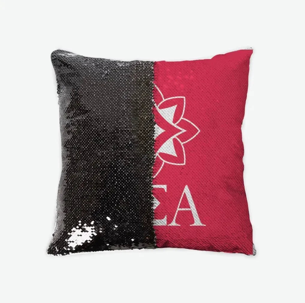 Alpha Sigma Alpha Sequin Pillow Cover - Logomark Ruby Black Pillow Covers