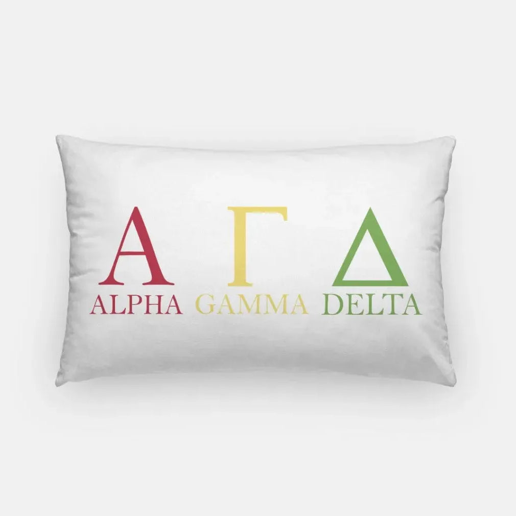 Alpha Gamma Delta Throw Lumbar Pillow Cover - Greek Letters White Pillow Covers
