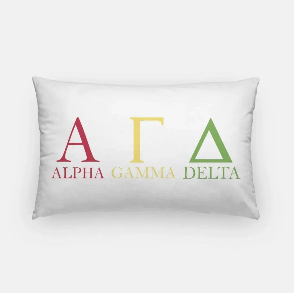 Alpha Gamma Delta Throw Lumbar Pillow Cover - Greek Letters White Pillow Covers