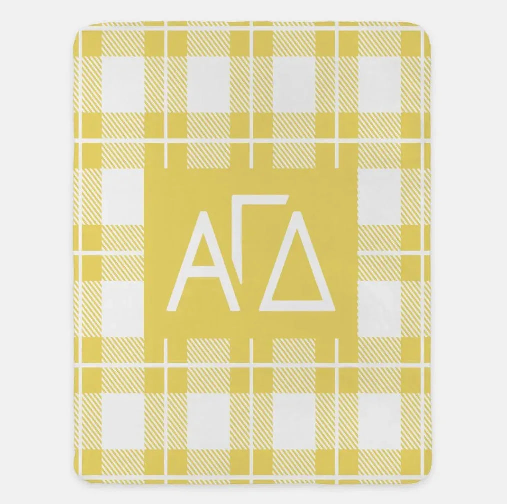 Alpha Gamma Delta XL 60x80 Plaid Sherpa Throw Blanket Buff Throw Blankets