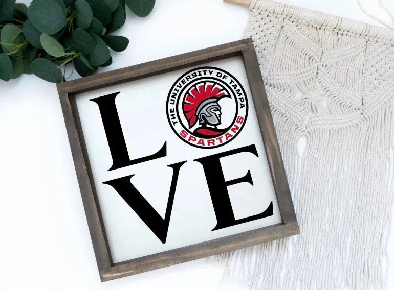 University of Tampa Wood Sign - LOVE Spartan 12"x12" Wall Art & Signs