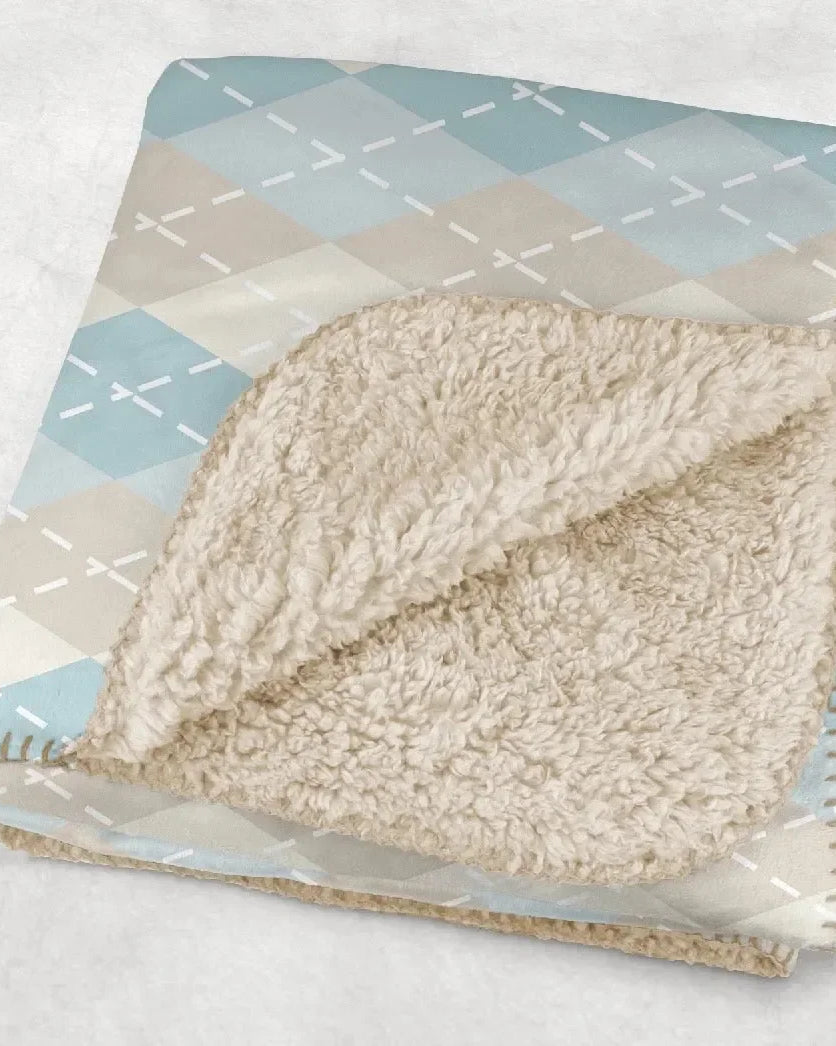 Pale Blue & Beige XL 60x80 Argyle Sherpa Throw Blanket Throw Blankets