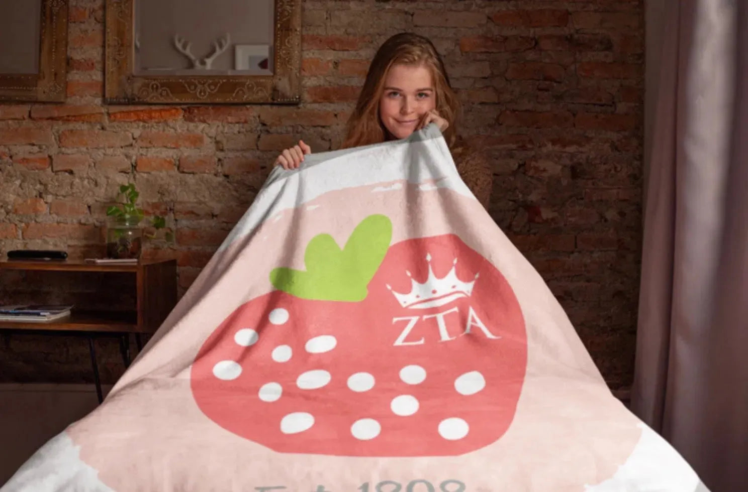 Zeta Tau Alpha XL 60x80 Blanket - Strawberry Throw Blankets