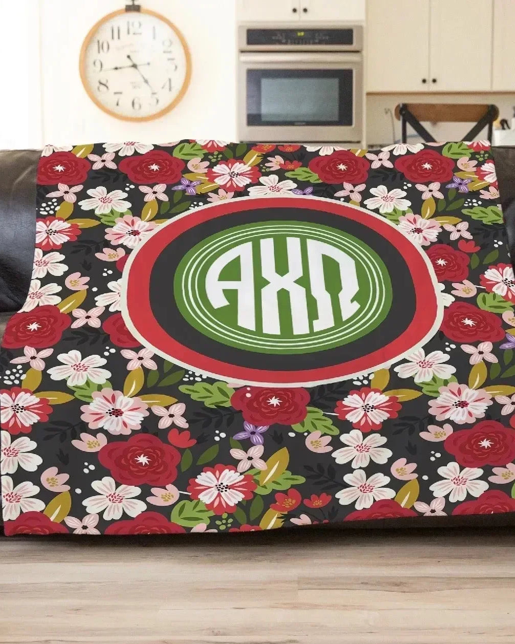 Alpha Chi Omega XL 60x80 Sherpa Blanket - Modern Floral Monogram Throw Blankets