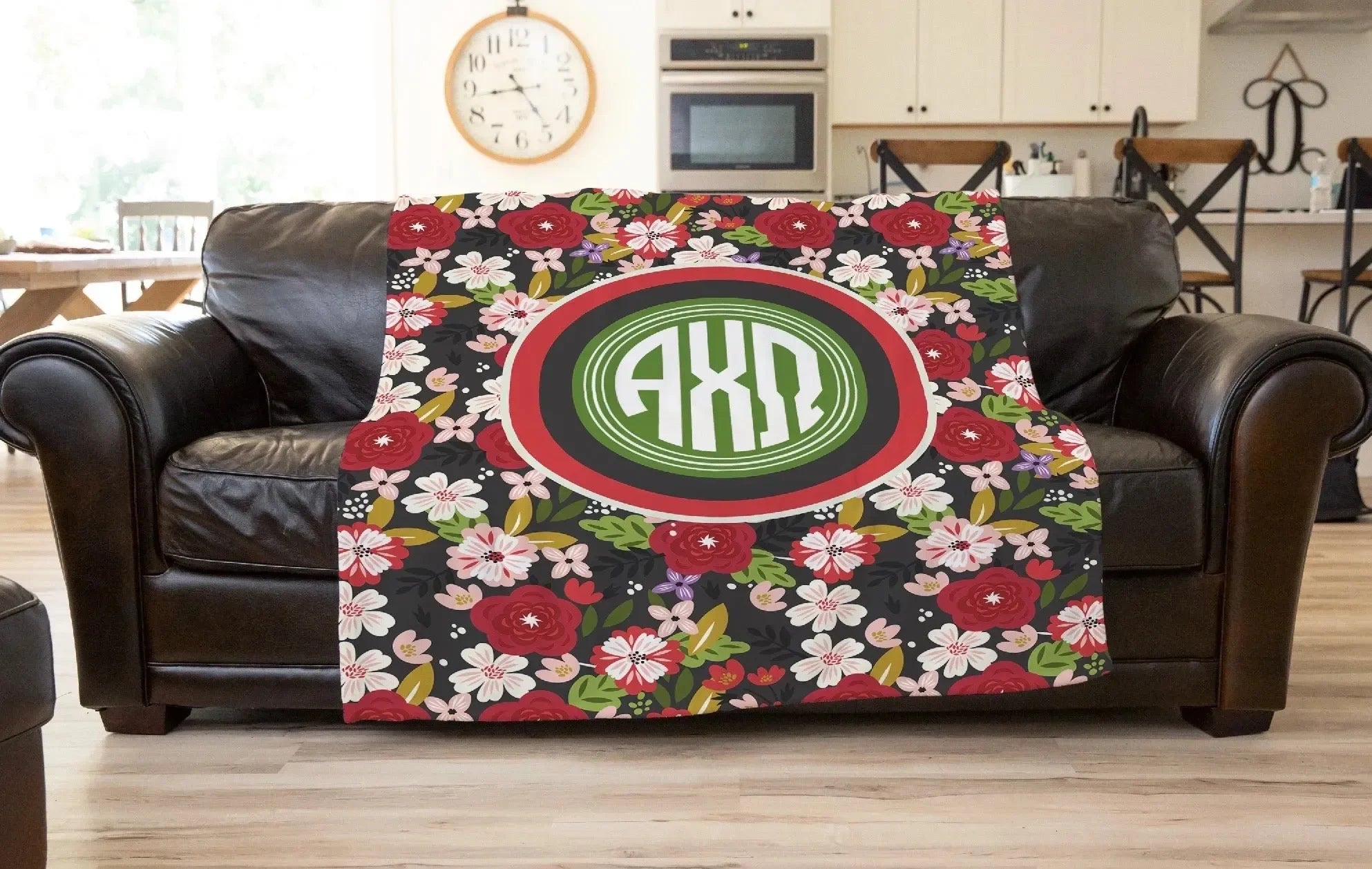 Alpha Chi Omega XL 60x80 Sherpa Blanket - Modern Floral Monogram Throw Blankets