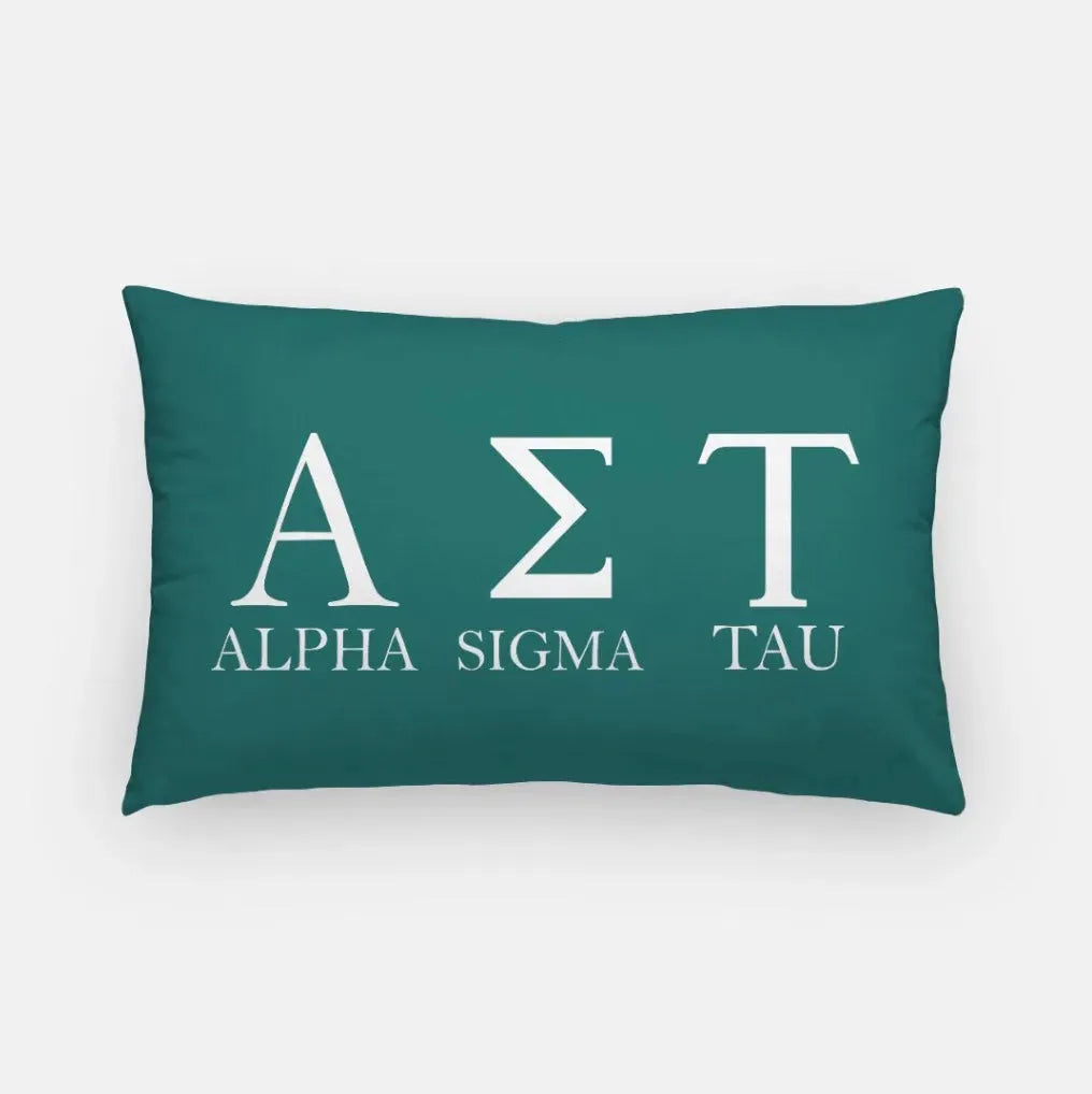 Alpha Sigma Tau Lumbar Pillow Cover - Greek Letters Emerald Pillow Covers