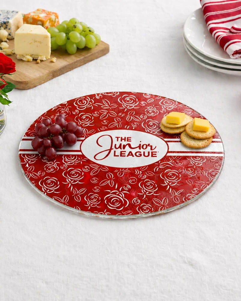 Junior League Rose Pattern Round Tempered Glass Cutting Board - (11.8" diameter)