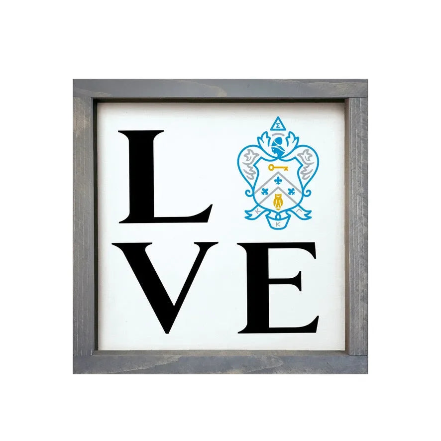 KKG 12x12 Wood Framed Sign - LOVE Coat of Arms Weathered Gray Wall Art & Signs