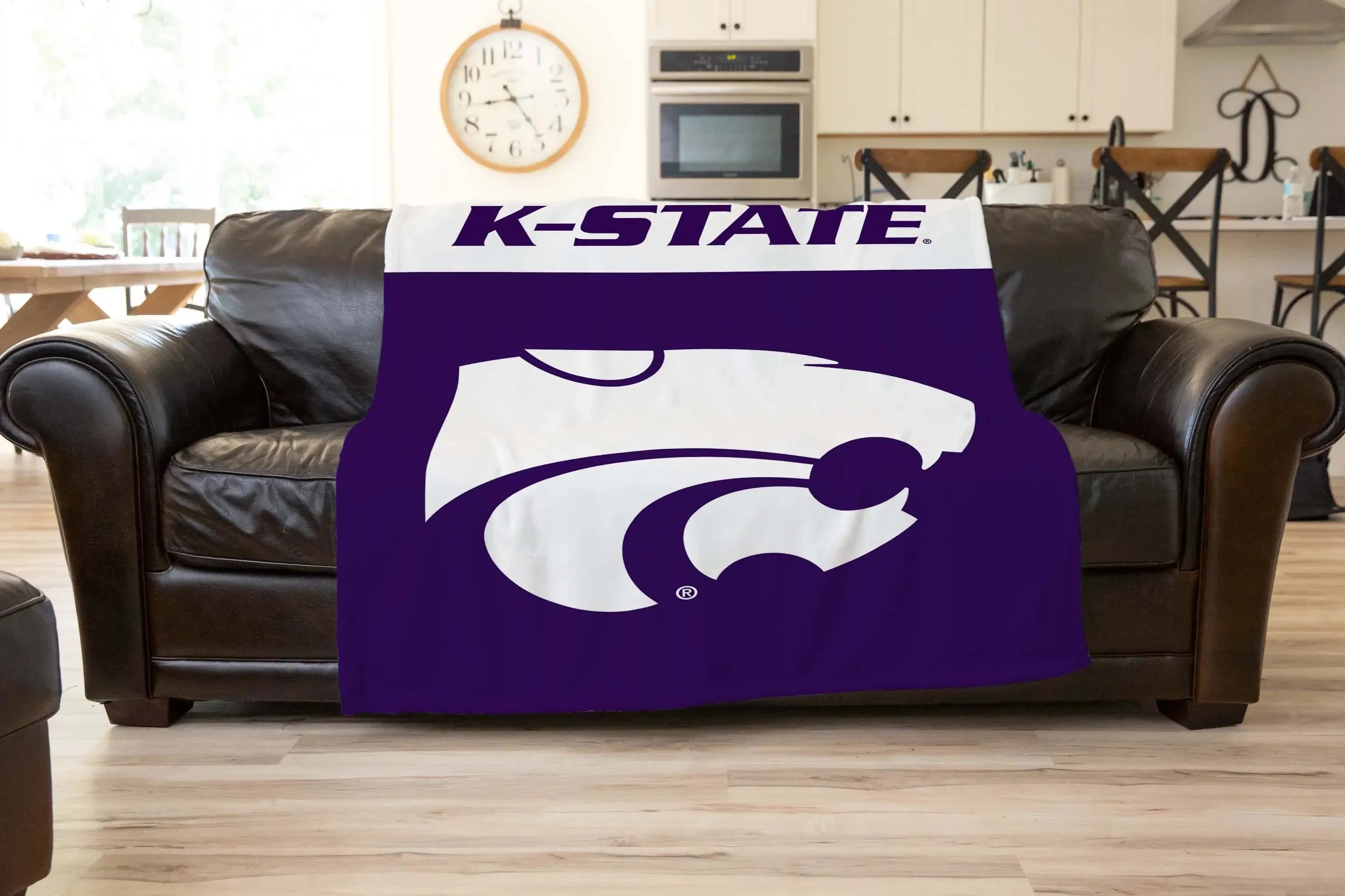 K-State XL 60x80 Sherpa Blanket - Purple Powercat Wide Band Throw Blankets