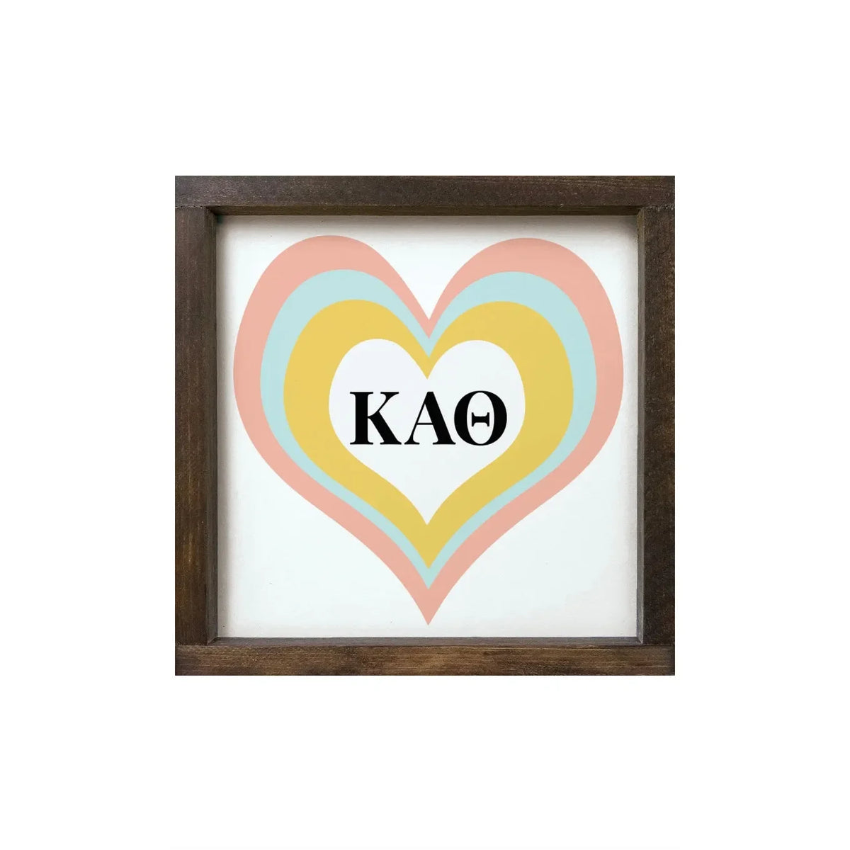 Kappa Alpha Theta 12x12 Heart Wood Framed Sign Walnut Stain Wall Art & Signs