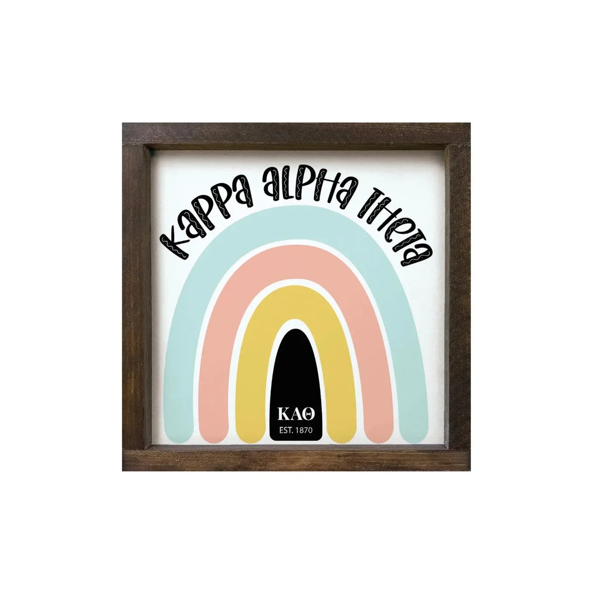 Kappa Alpha Theta 12x12 Rainbow Wood Framed Sign Walnut Stain Wall Art & Signs