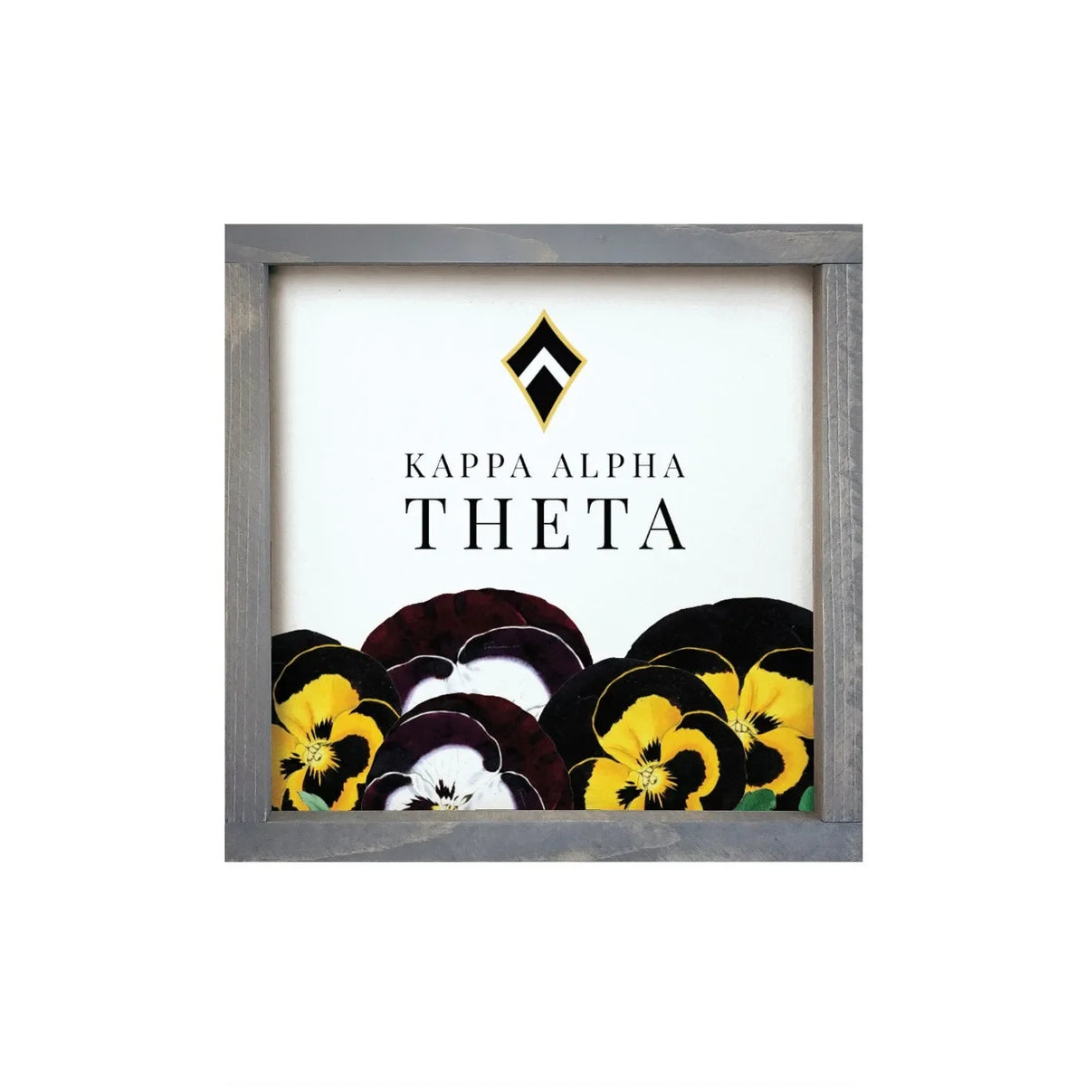 Kappa Alpha Theta 12x12 Wood Framed Sign - Pansies Weathered Gray Wall Art & Signs