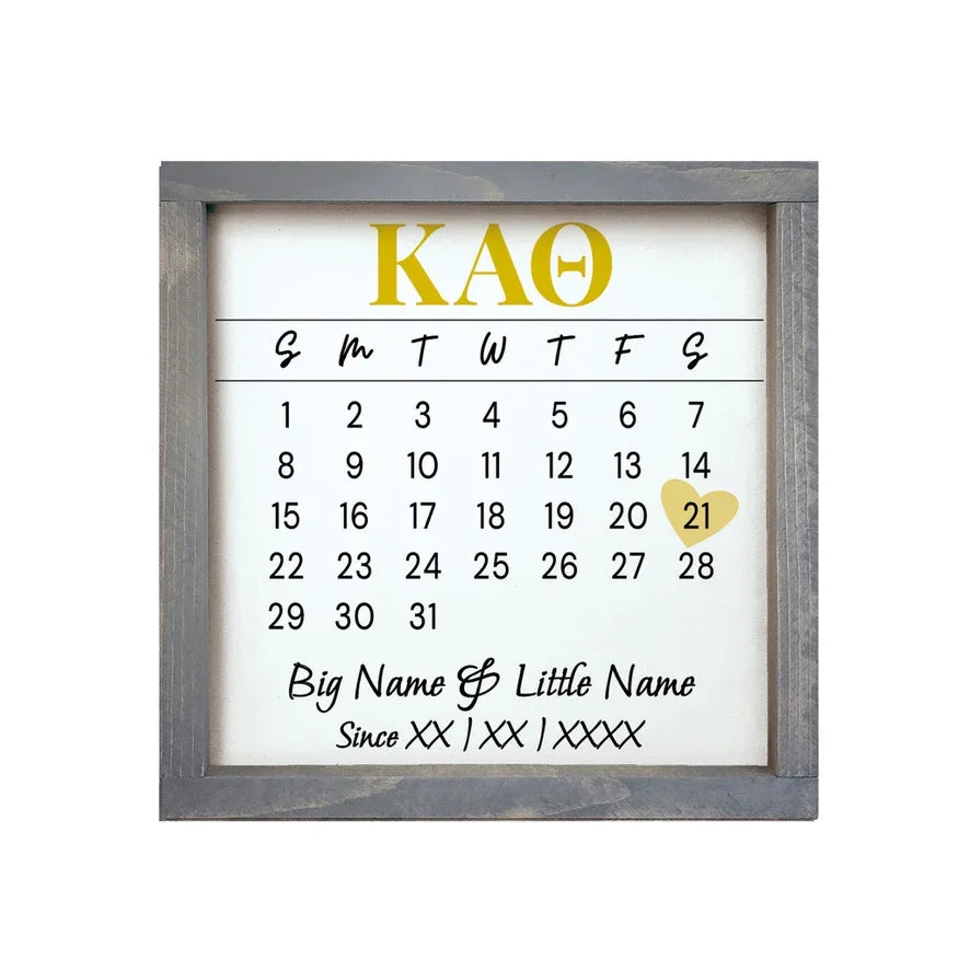 Kappa Alpha Theta Personalized Big Little Calendar Framed Sign - 12x12