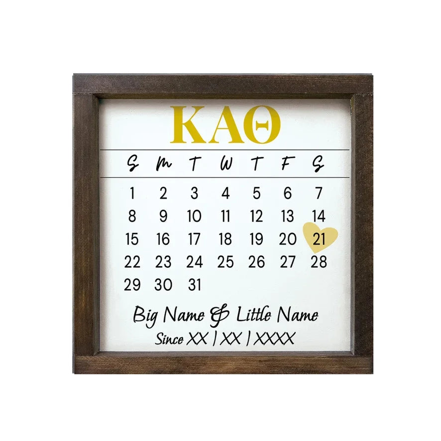 Kappa Alpha Theta Personalized Big Little Calendar Framed Sign - 12x12