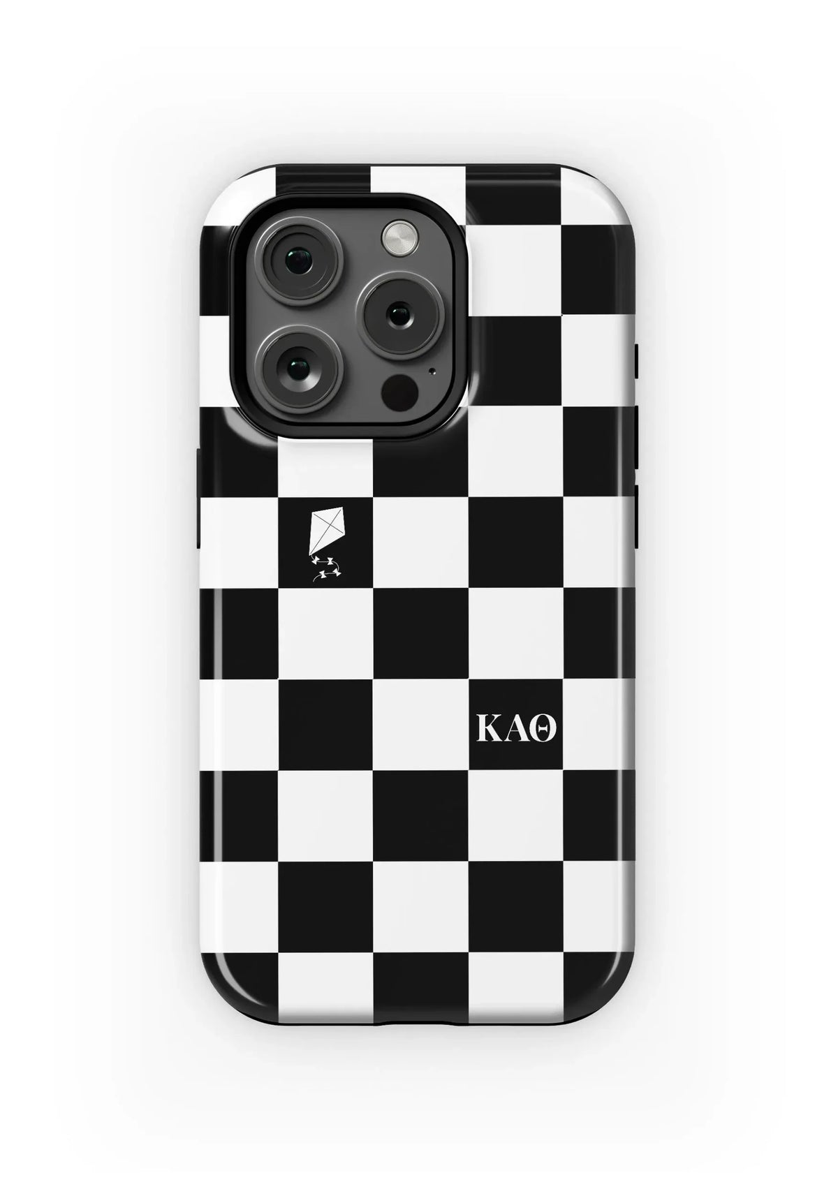 Kappa Alpha Theta iPhone 16, 15, 14 Mobile Phone Case - Black Check Gloss Mobile Phone Cases