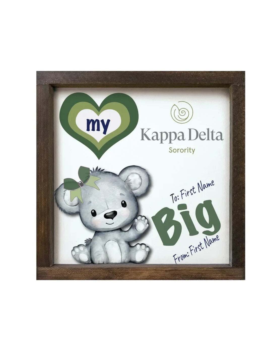 Kappa Delta 12x12 Love My Big - Love My Little Wood Framed Sign Big Walnut Stain Wall Art & Signs