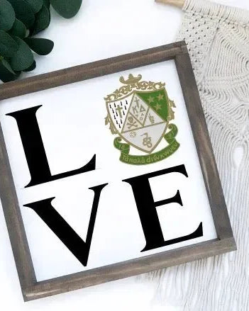 Kappa Delta 12x12 Wood Framed Sign - "LOVE" Crest Wall Art & Signs