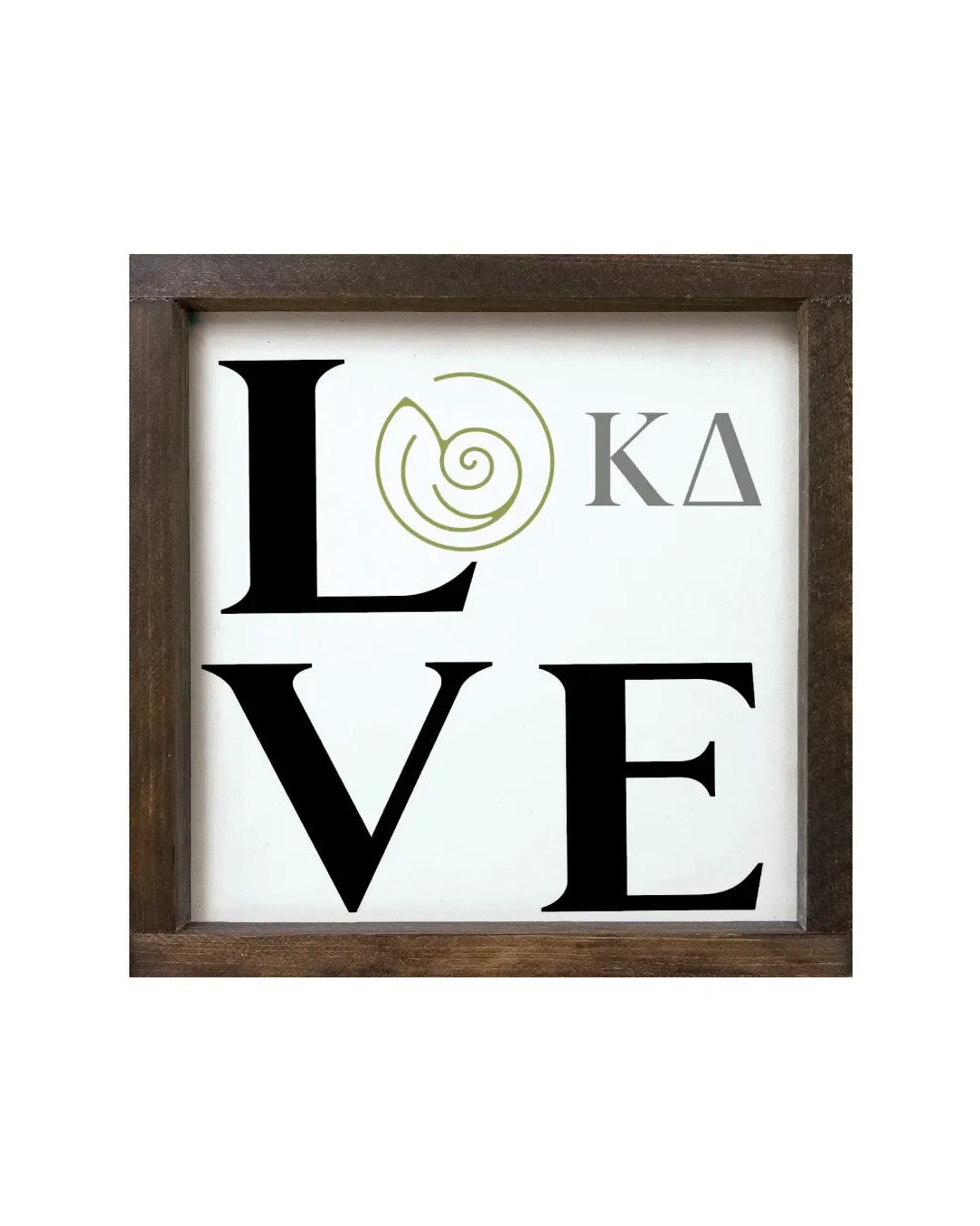 Kappa Delta 12x12 Wood Framed Sign - "LOVE" Walnut Stain Wall Art & Signs