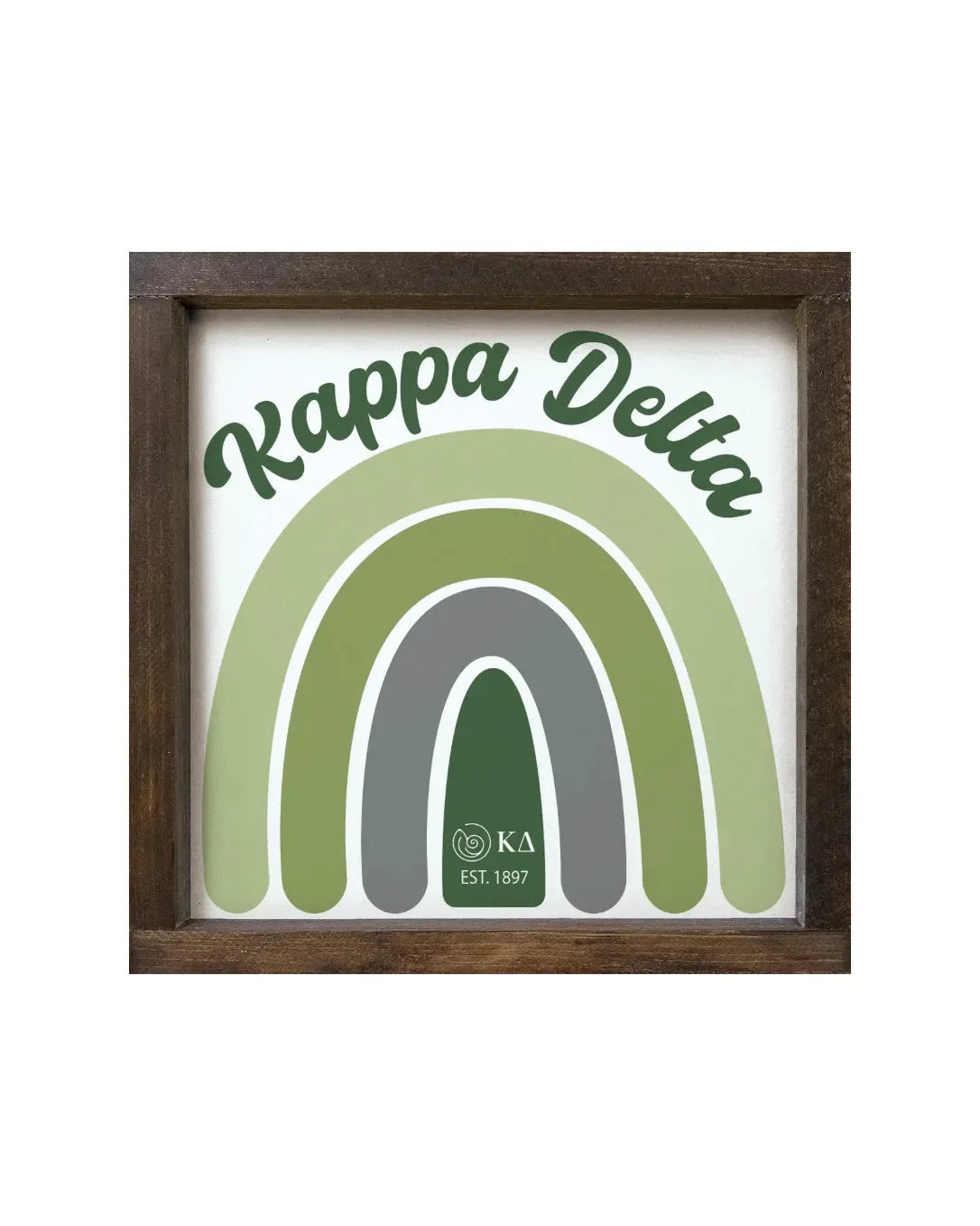 Kappa Delta 12x12 Wood Framed Sign - Rainbow Walnut Stain Wall Art & Signs