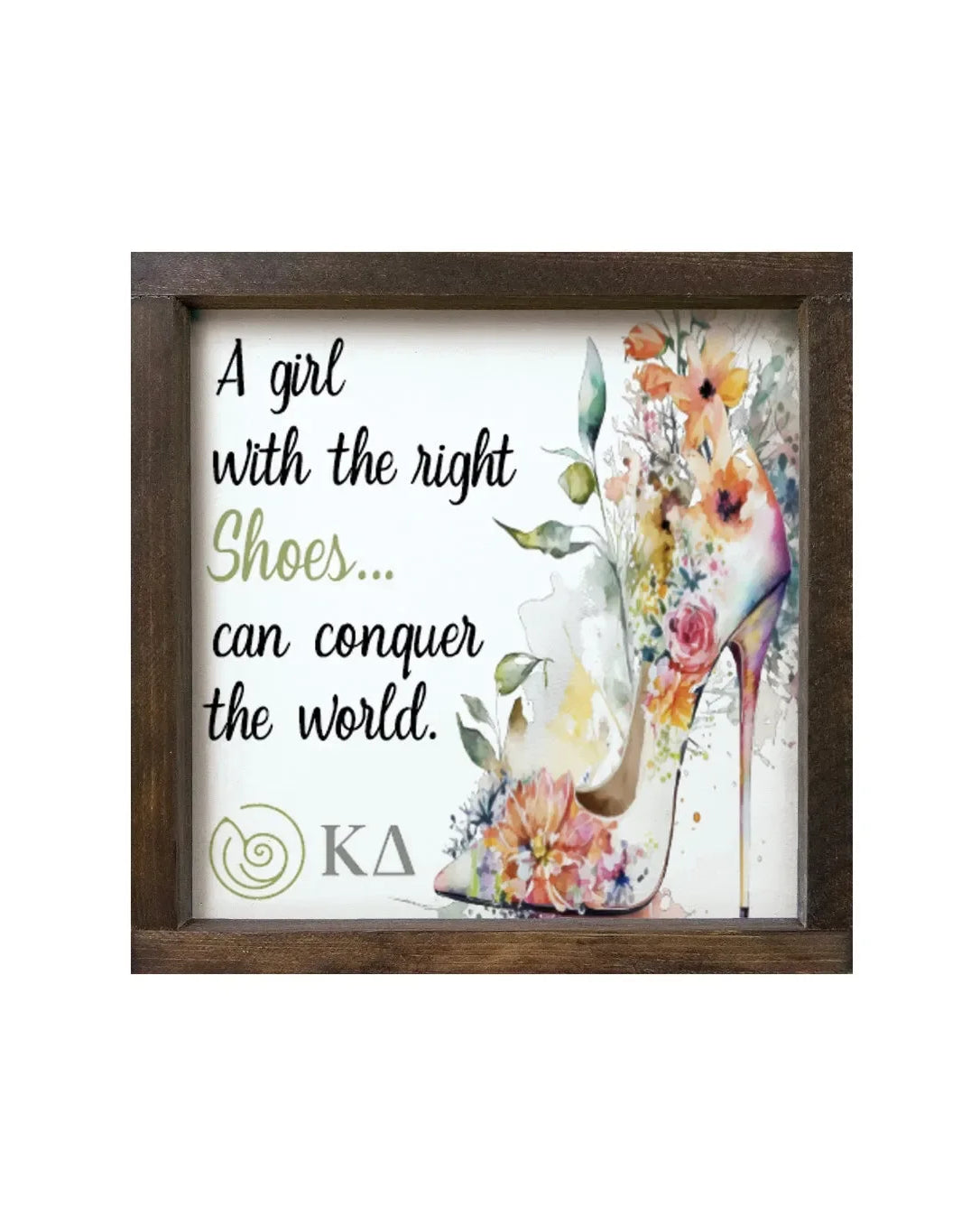Kappa Delta 12x12 Wood Framed Sign - The Right Shoes Walnut Stain Wall Art & Signs