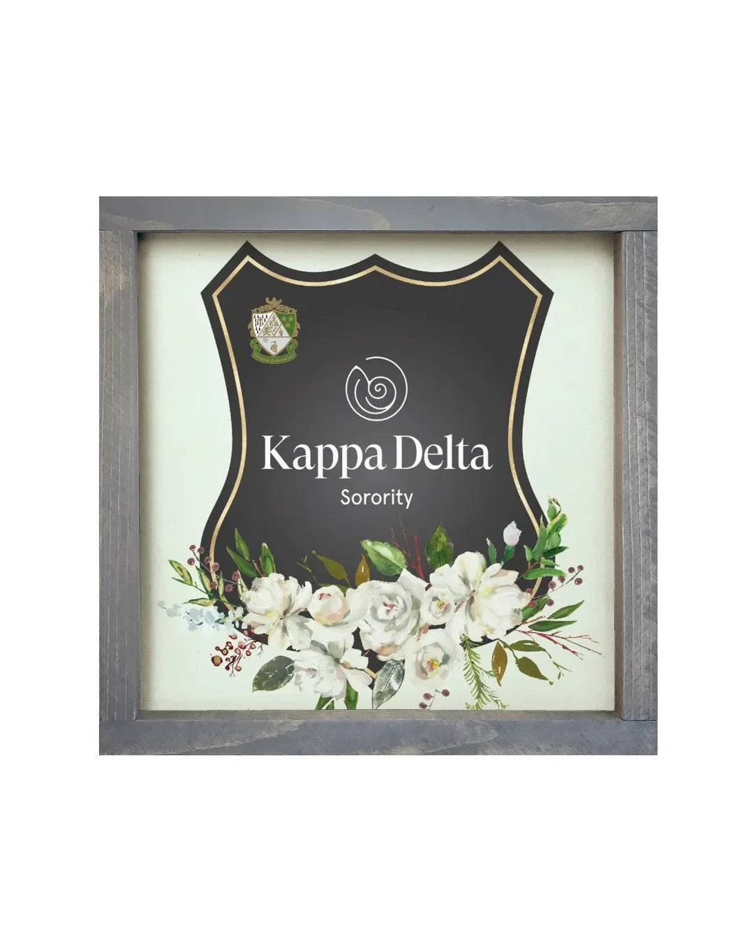 Kappa Delta 12x12 Wood Framed Sign - White Rose Frame Weathered Gray Wall Art & Signs