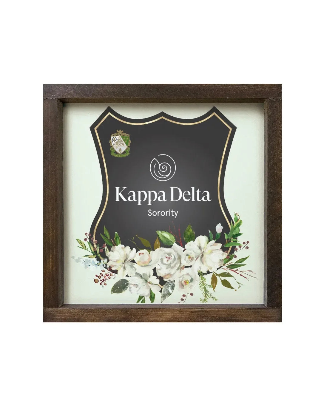 Kappa Delta 12x12 Wood Framed Sign - White Rose Frame Walnut Stain Wall Art & Signs
